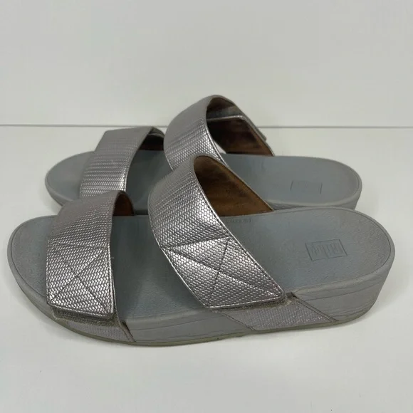 FitFlop Women’s 8 Silver Glitz Mina Textured Slip On Comfort Walking Sandals - Picture 2 of 12